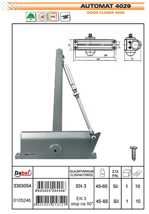 Slika Automat za vrata DABEL 4029 Silver 45–65 kg – 3303054