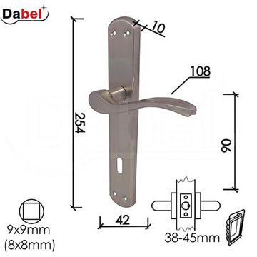 Slika Kvaka štit za vrata DABEL JELENA brušeni nikl 90/42/254/10/108/8/9 mm ključ 0101095