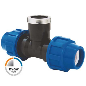 PP kompresioni T komad  sa unutrašnjim navojem Poliext za PE cevi