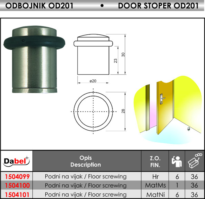 Slika Odbojnik podni za vrata OD201 Matfi20x30 (1504101)