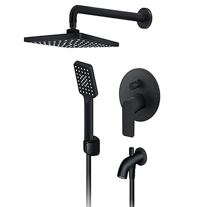 Ugradna baterija S2 BLACK 231701B za tuš kadu, mat crna jednoručna baterija sa automatskim prebacivačem i tuš setom