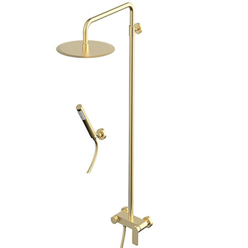 Baterija S2 GOLD 237251G za tuš kadu, zidna zlatna PVD baterija sa tuš ružom Ø250 mm i ručnim tušem