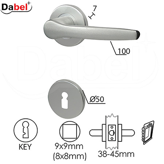 Slika Kvaka rozeta za vrata DABEL DOLČE F1 fi50/7/100/8/9 mm ključ 0101225