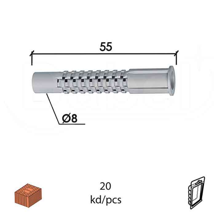 Slika Tipl za blok GUZVAJUCI Bela fi 8x55mm (20kom) DP2  0402100