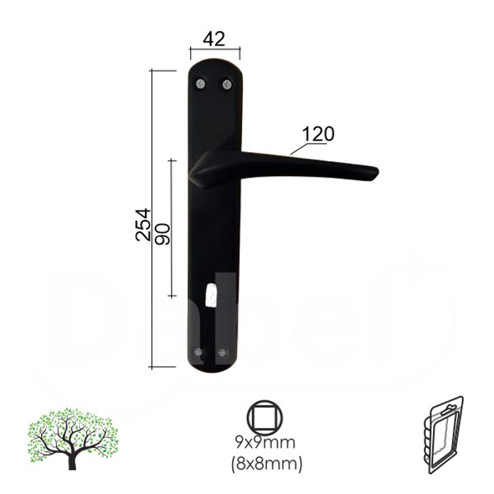 Slika Kvaka šild za vrata DABEL KOTOR crna mat 90/42/254/10/120/8/9 mm ključ 0101083
