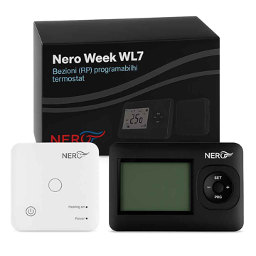 Slika Digitalni programabilni bežični (RF) termostat Nero Week WL7 crni – set (sobni termostat + prijemnik)