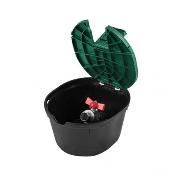 Okrugli plastični šaht sa ugrađenom slavinom 3/4 inča i zelenim poklopcem za dvorište